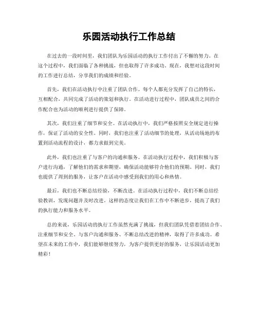 乐园活动执行工作总结