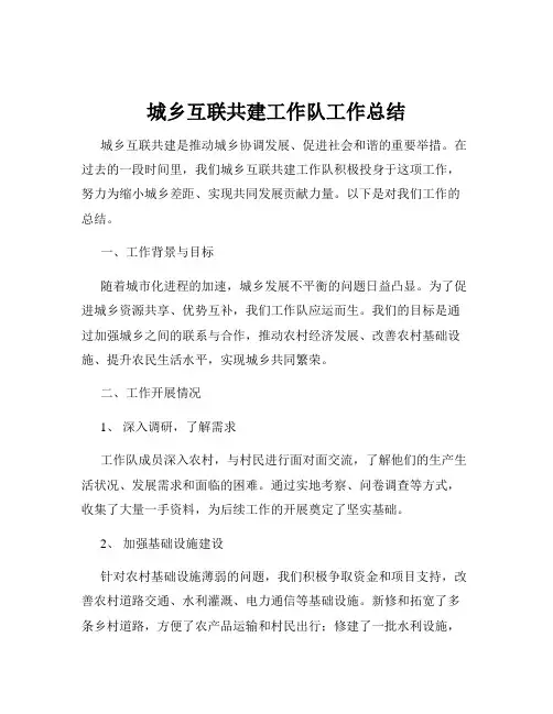城乡互联共建工作队工作总结