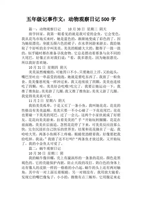 五年级记事作文：动物观察日记500字