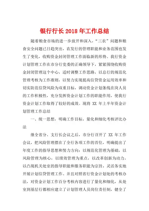 银行行长2018年工作总结[范本]