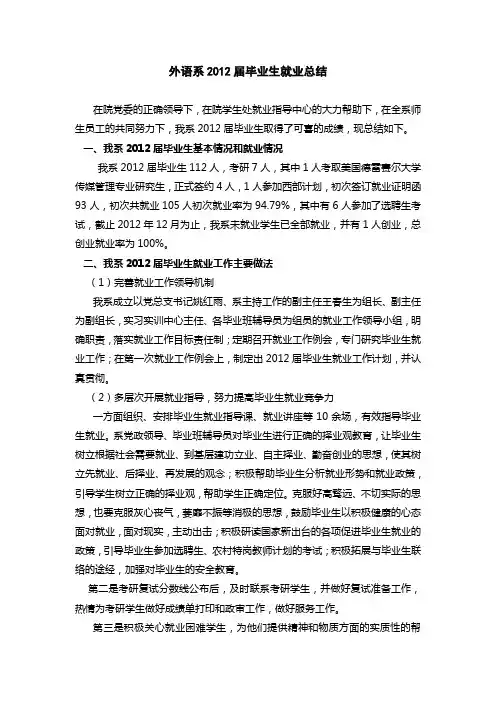 外语系2012届毕业生就业总结