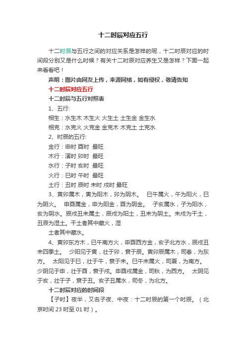 十二时辰对应五行