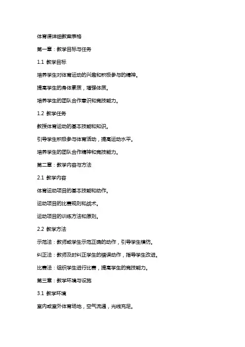 体育课详细教案表格
