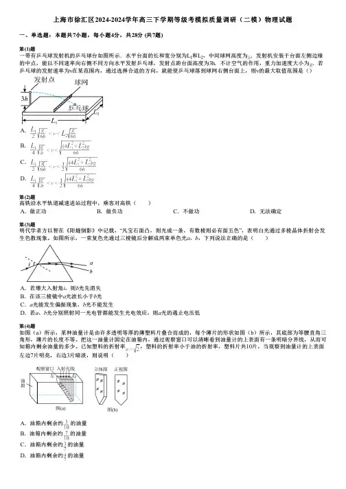 上海市徐汇区2024-2024学年高三下学期等级考模拟质量调研(二模)物理试题