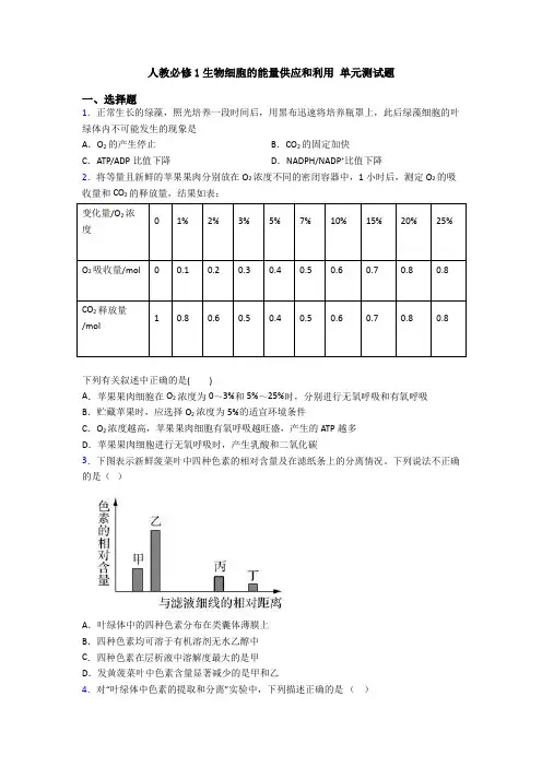 人教必修1生物细胞的能量供应和利用 单元测试题