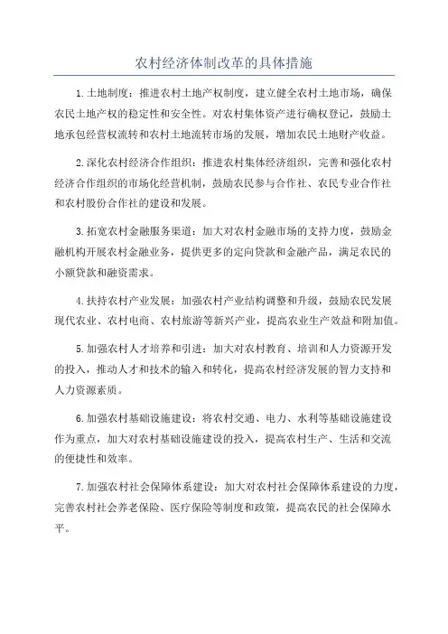农村经济体制改革的具体措施
