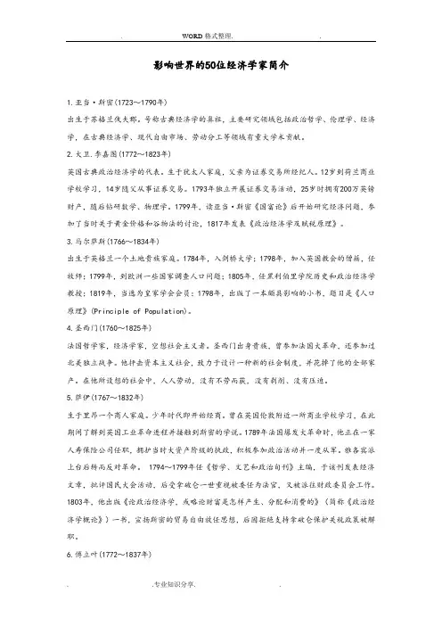 影响世界的50位经济学家简介