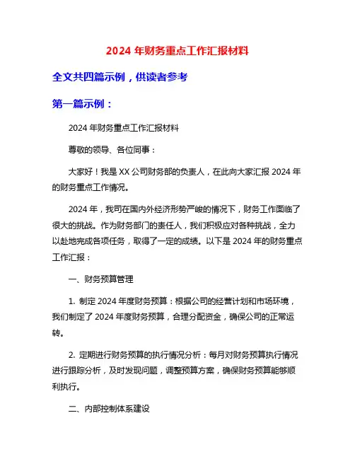 2024年财务重点工作汇报材料