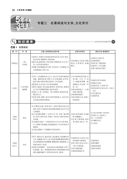 (河南专用)2019年中考语文总复习第一部分积累与运用专题三名著阅读与文学、文化常识(讲解部分)