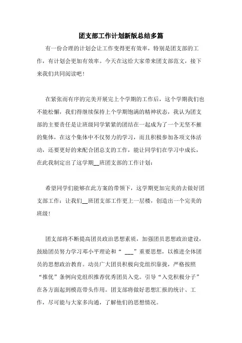 2020年团支部工作计划新版总结多篇