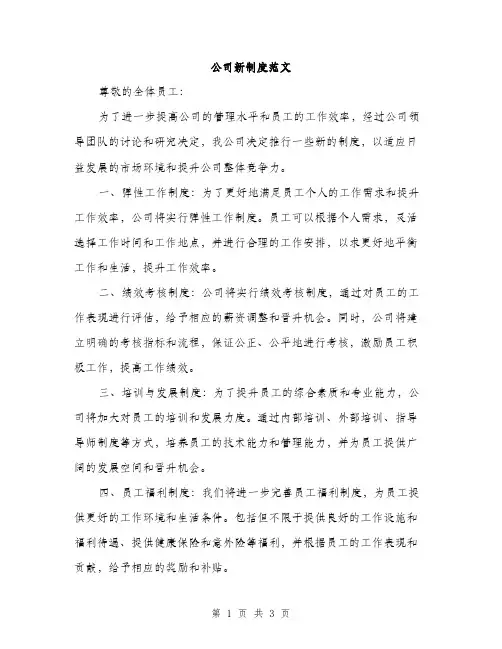 公司新制度范文（2篇）