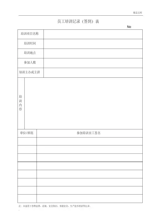 员工培训签到表(模板)