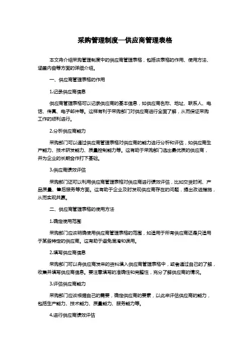 采购管理制度—供应商管理表格
