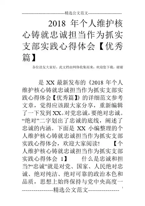 2018年个人维护核心铸就忠诚担当作为抓实支部实践心得体会【优秀篇】