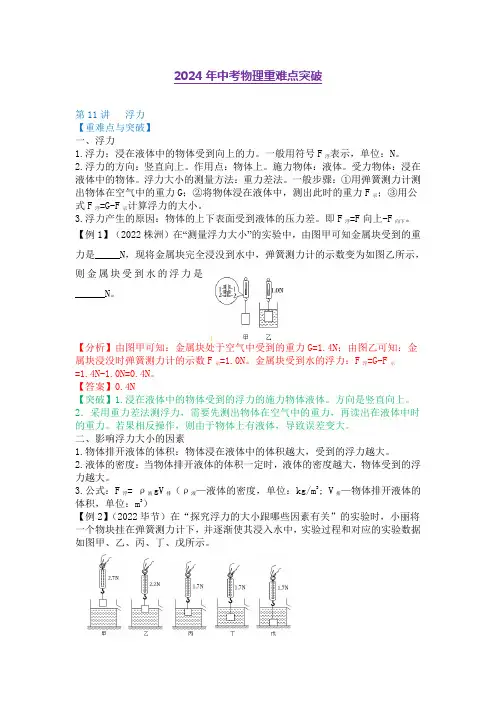 2024中考二轮物理复习专题《第11讲 浮力》重难点突破讲义
