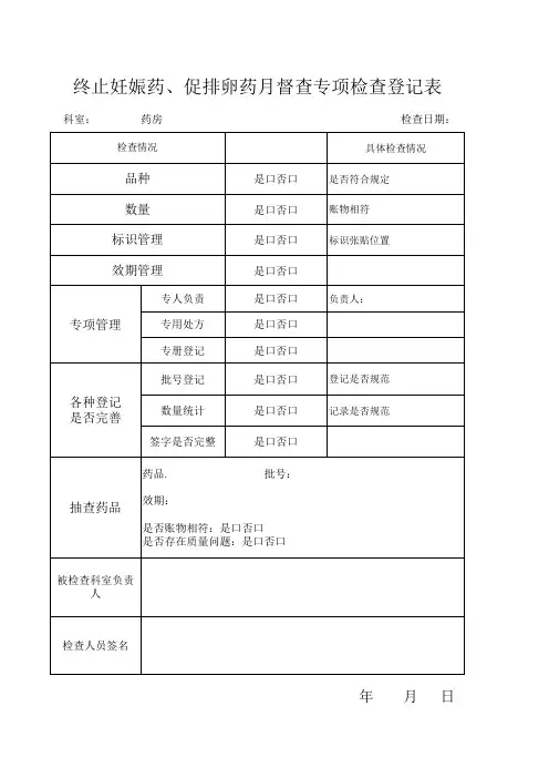 终止妊娠药、促排卵药月督查专项检查登记表