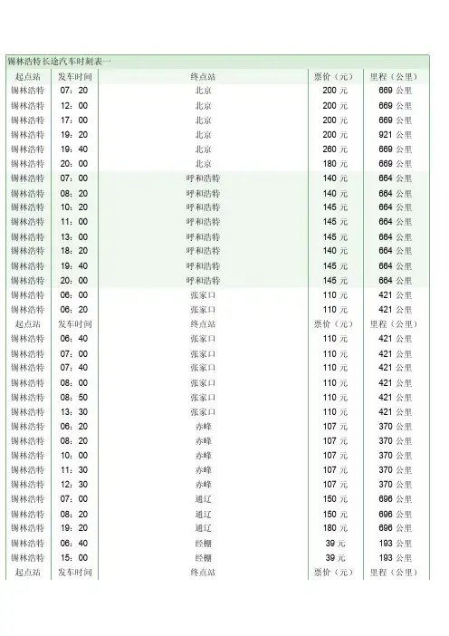 锡林浩特长途汽车时刻表一[终稿]