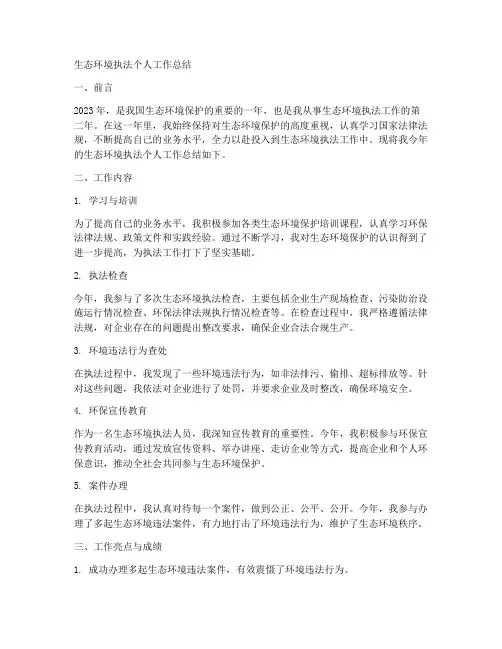生态环境执法个人工作总结