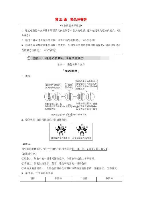 2025版高考生物一轮总复习第7单元生物的变异育种与进化第21课染色体变异教师用书