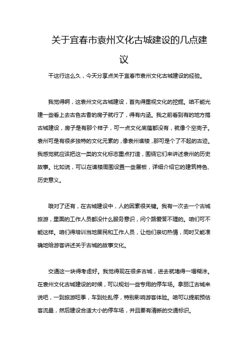 关于宜春市袁州文化古城建设的几点建议