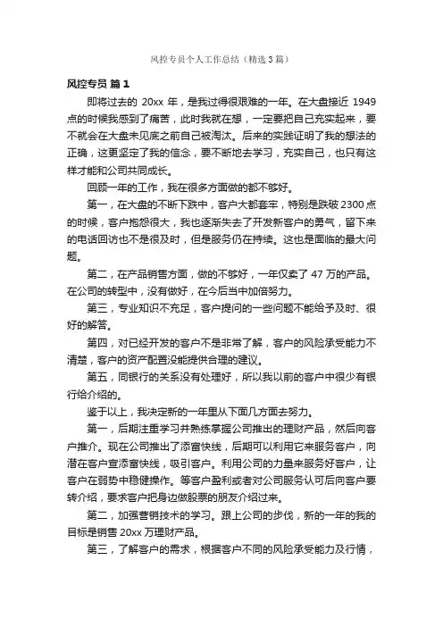 风控专员个人工作总结（精选3篇）