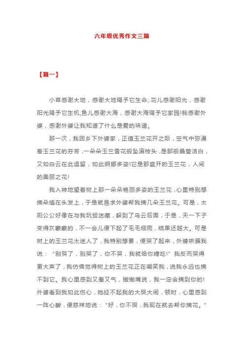 小学语文作文期中复习素材--六年级优秀作文三篇