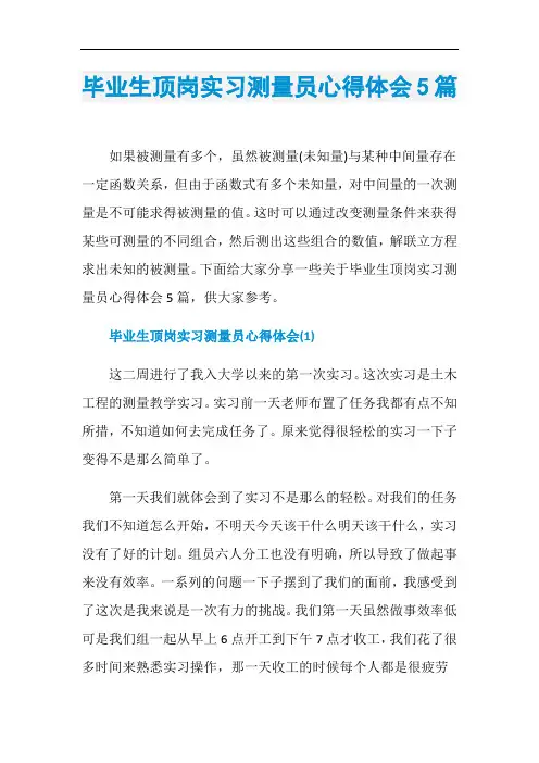 毕业生顶岗实习测量员心得体会5篇