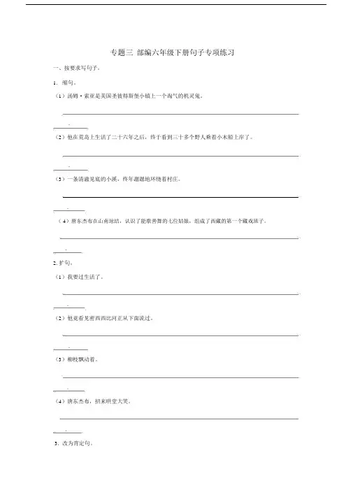 2020统编-部编版六年级下册语文：期末复习句子专项.docx