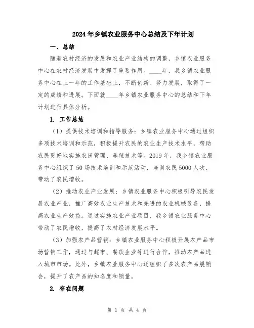 2024年乡镇农业服务中心总结及下年计划