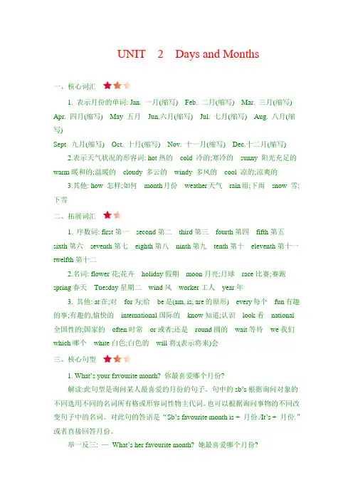 最新翼教版四年级英语下册单元知识梳理 Unit 2 Days and Months