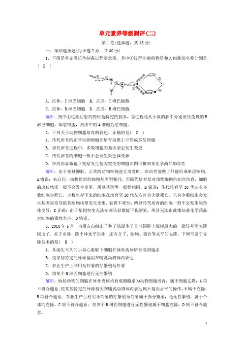 2024_2025学年新教材高中生物第2章细胞工程单元素养等级测评新人教版选择性必修3