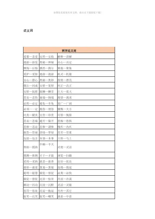 小学近义词反义词大全