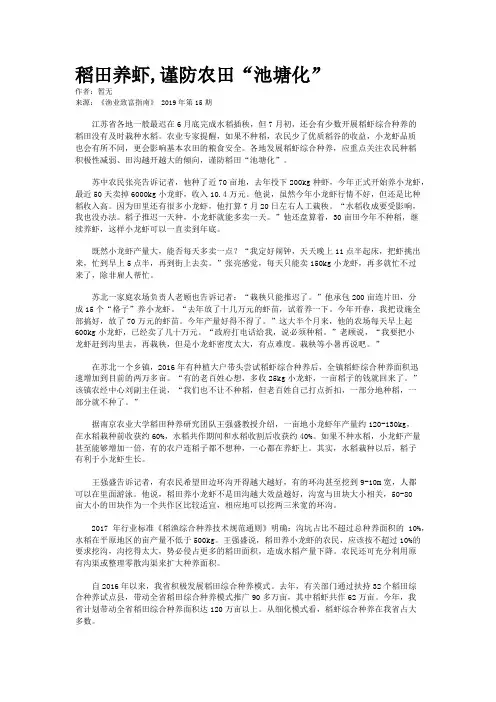 稻田养虾,谨防农田“池塘化”