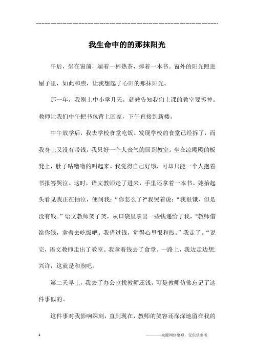 我生命中的的那抹阳光_初二作文