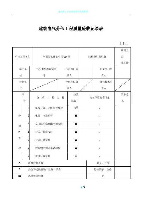 建筑电气分部工程质量验收记录表