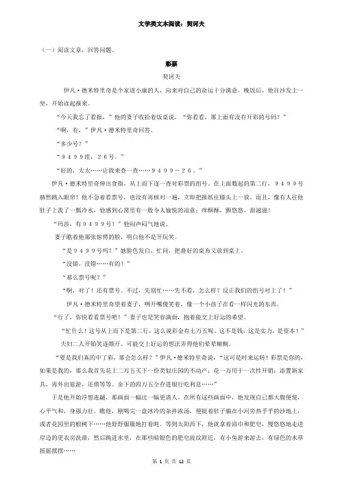 文学类文本阅读专题：契诃夫