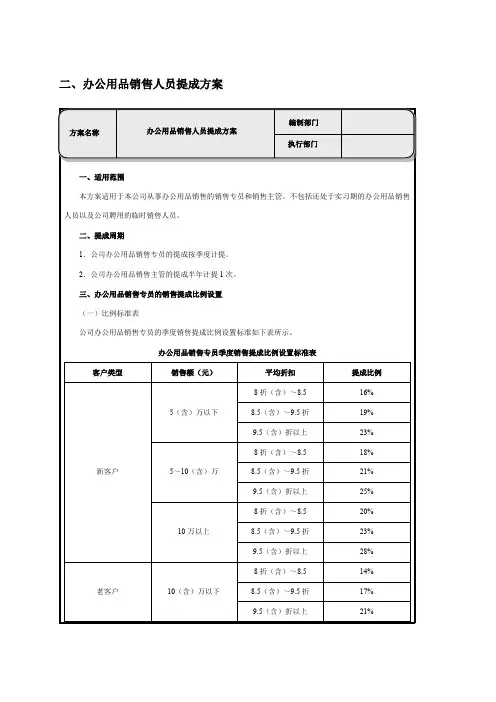 办公用品销售人员提成方案