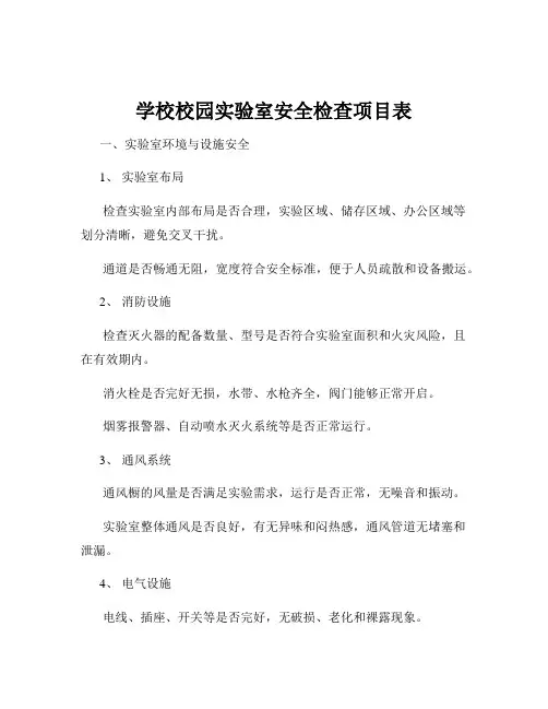学校校园实验室安全检查项目表