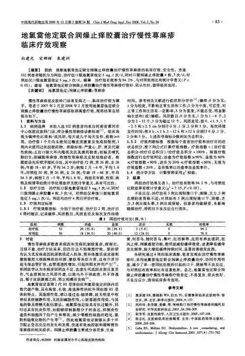 地氯雷他定联合润燥止痒胶囊治疗慢性荨麻疹临床疗效观察