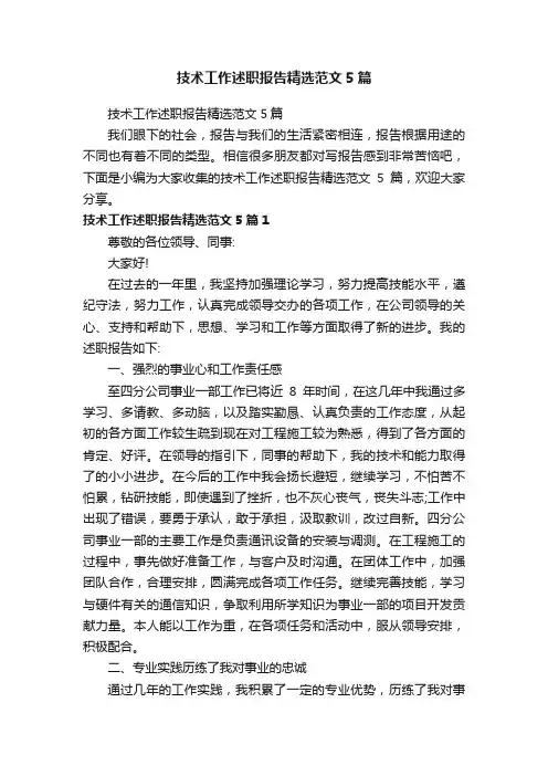 技术工作述职报告精选范文5篇