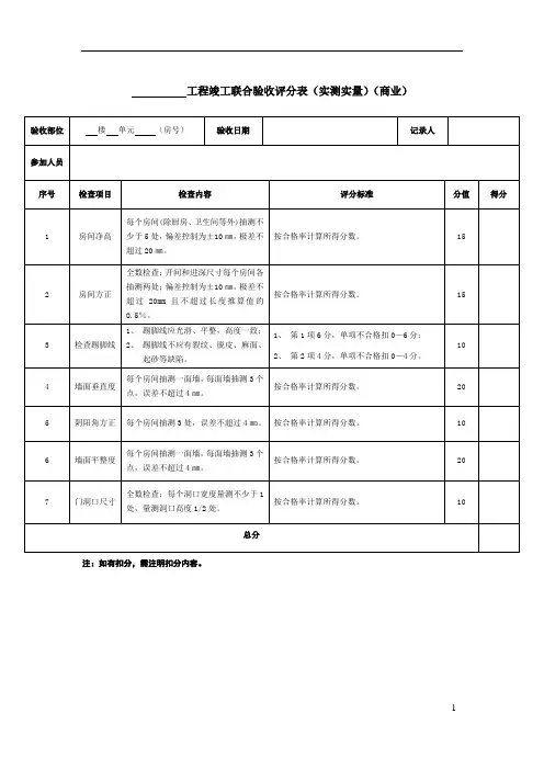建筑工程竣工联合验收评分表(商业)