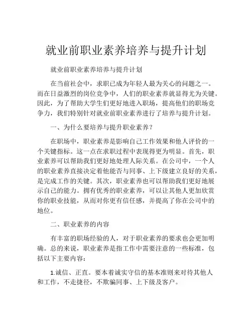 就业前职业素养培养与提升计划