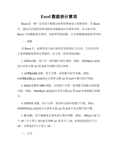 Excel数据表计算项