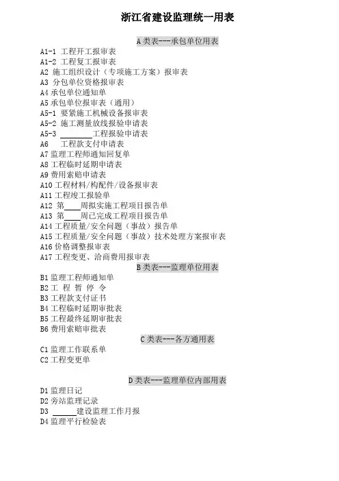 浙江省建设监理统一用表