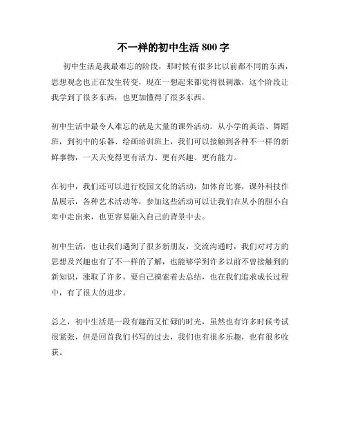 不一样的初中生活800字