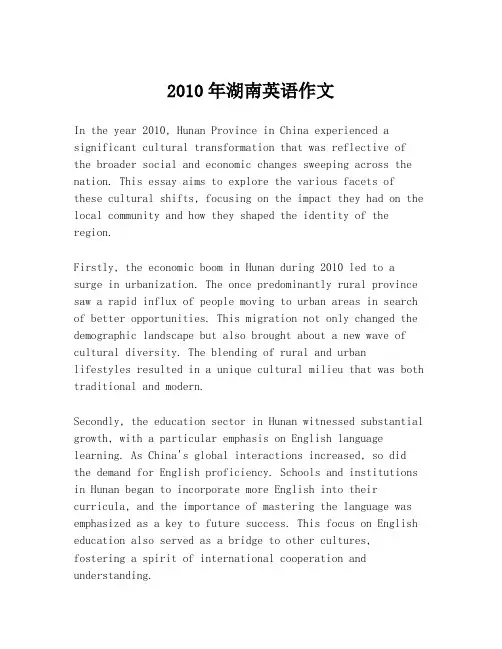 2010年湖南英语作文