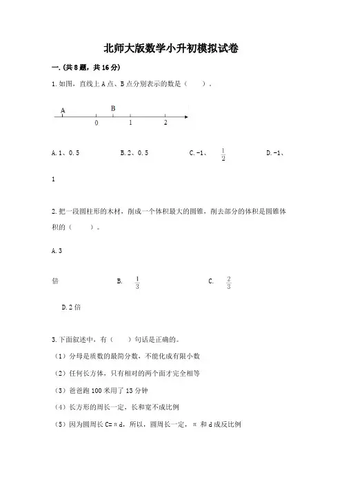 北师大版数学小升初模拟试卷含精品答案