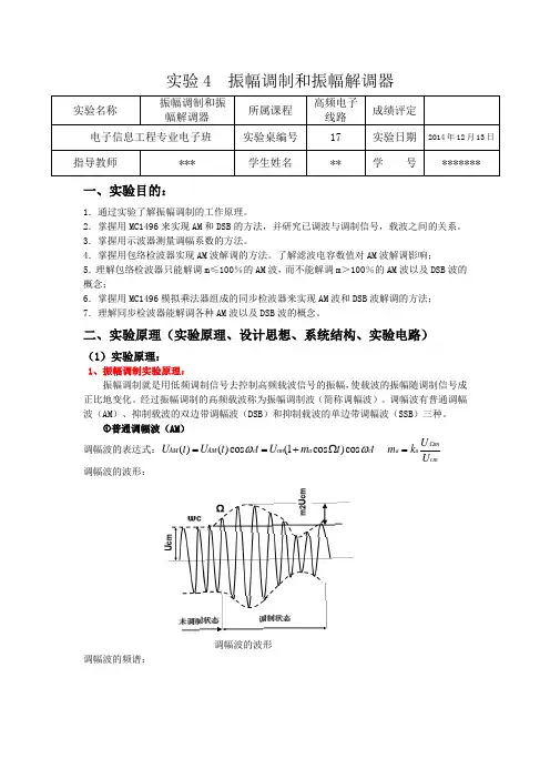 高频实验报告_振幅调制和振幅解调器