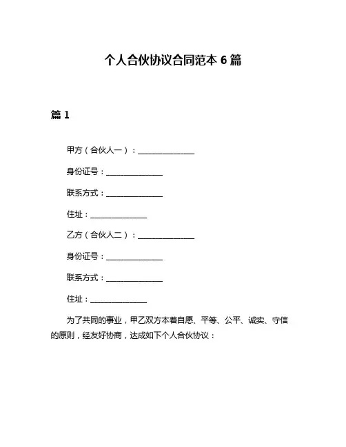 个人合伙协议合同范本6篇
