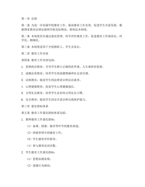 学校德育工作量化管理制度